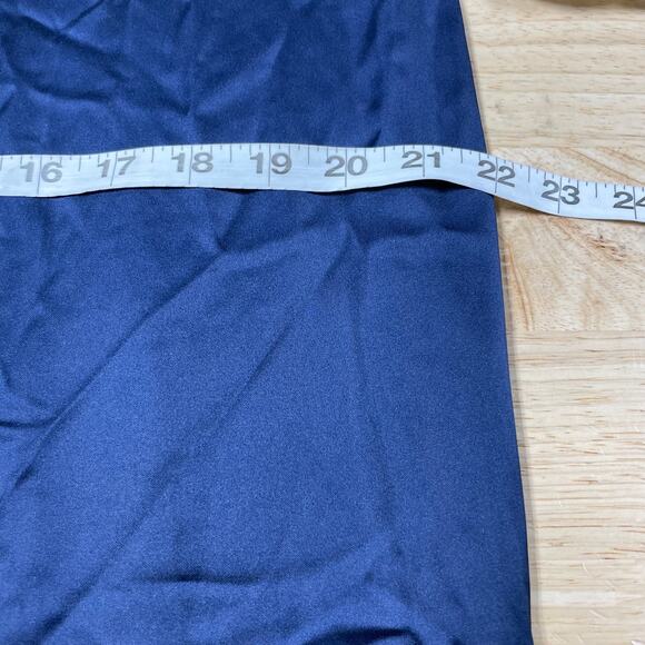 Mac Duggal NWT Satin Cap Sleeve Gown Midnight Blue Size 12 High Neck Back Train - Picture 7 of 8